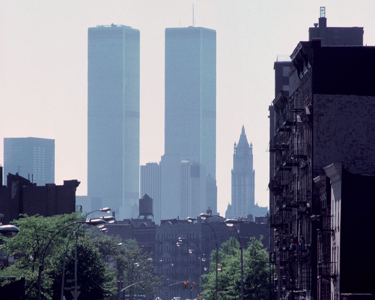 View of the Twin Towers from Brooklyn in 1977
