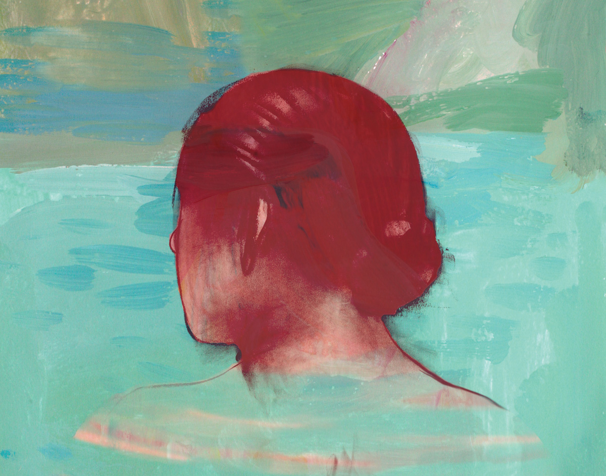 Painting of the back of a woman's head