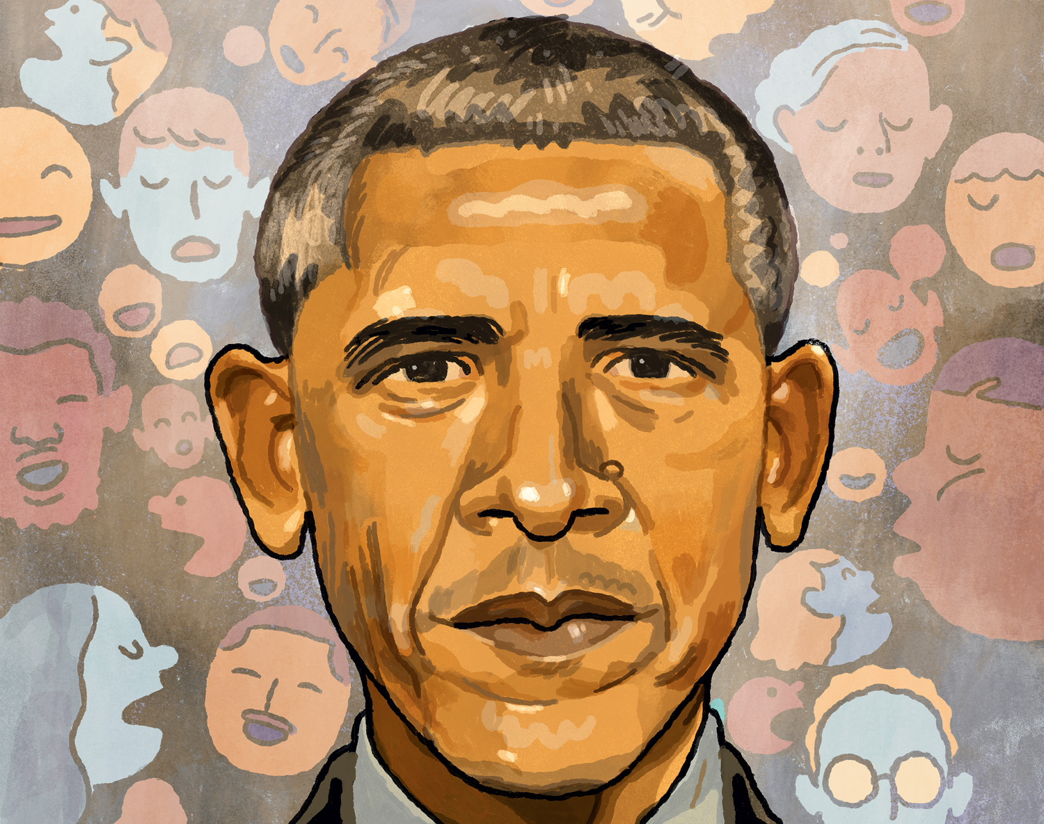 Illustrated portrait of Barack Obama by Richie Pope