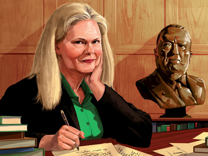 Illustration of Beverly Gage, biographer of J. Edgar Hoover, by Zoe van Dijk