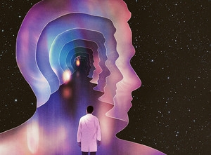 Conceptual illustration of a doctor looking into a human mind