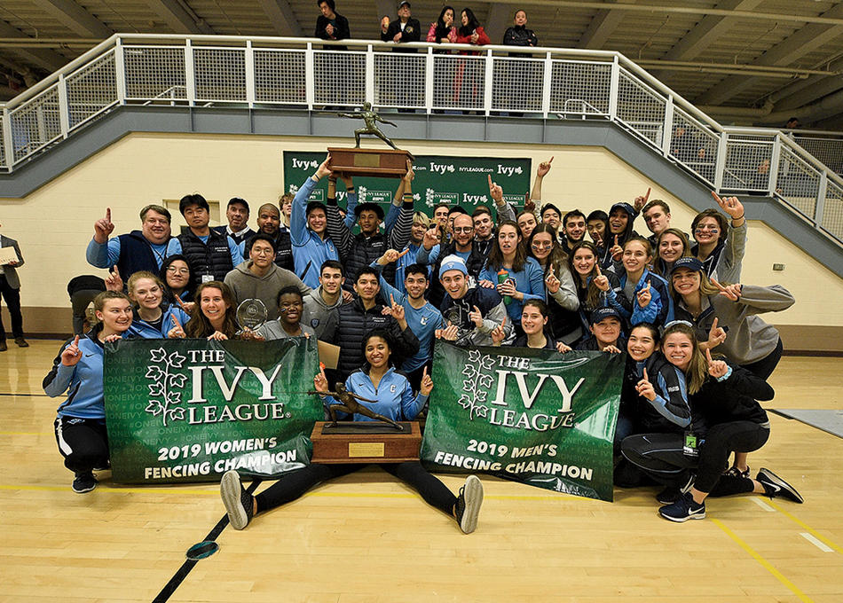 Columbia fencing team with Ivy League Championship trophy