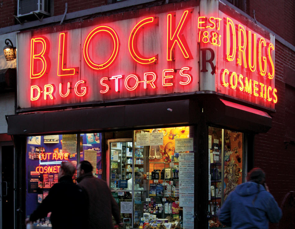 Photo of NYC drug store from "New York Neon" By Thomas E. Rinaldi