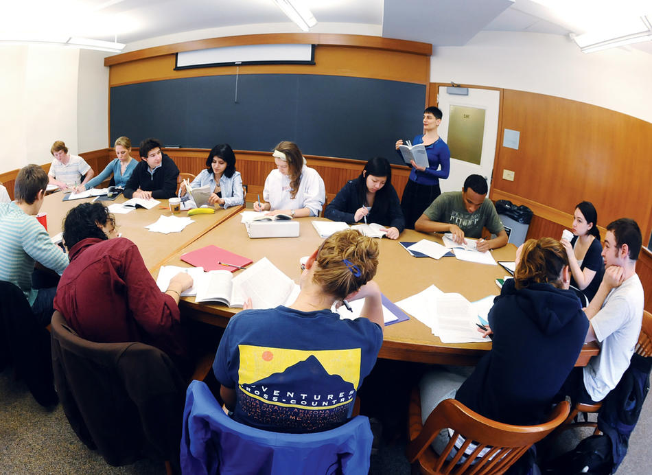 English professor Sharon Marcus teaching a Contemporary Civilization class as part of Columbia's Core Curriculum