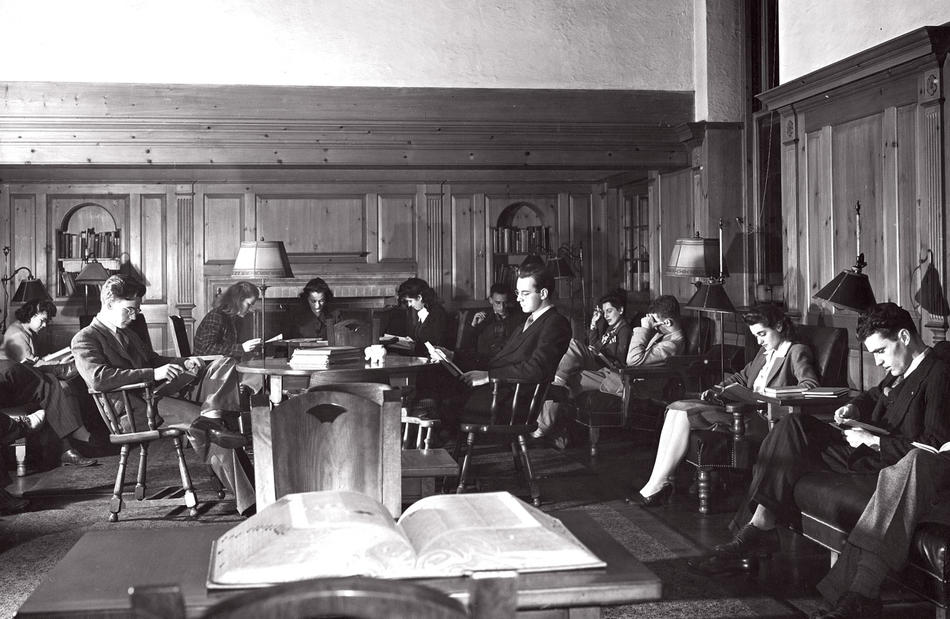 Students in Columbia University's Butler Library in the 1940s