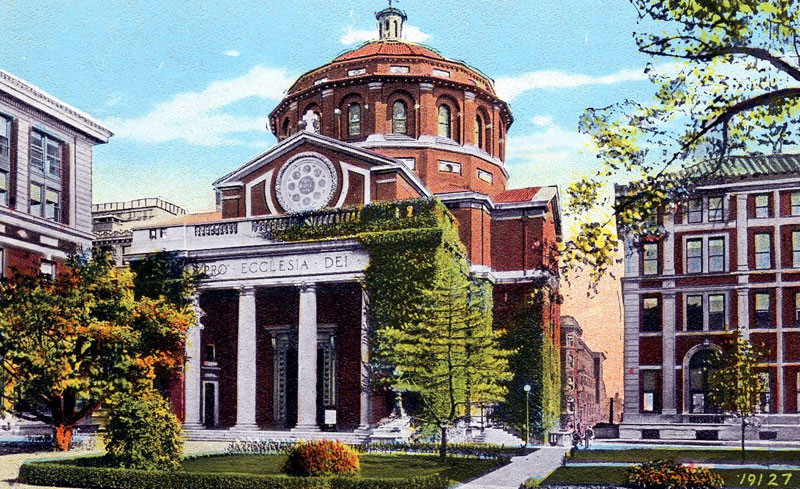 Vintage postcard featuring Columbia University St. Paul's Chapel