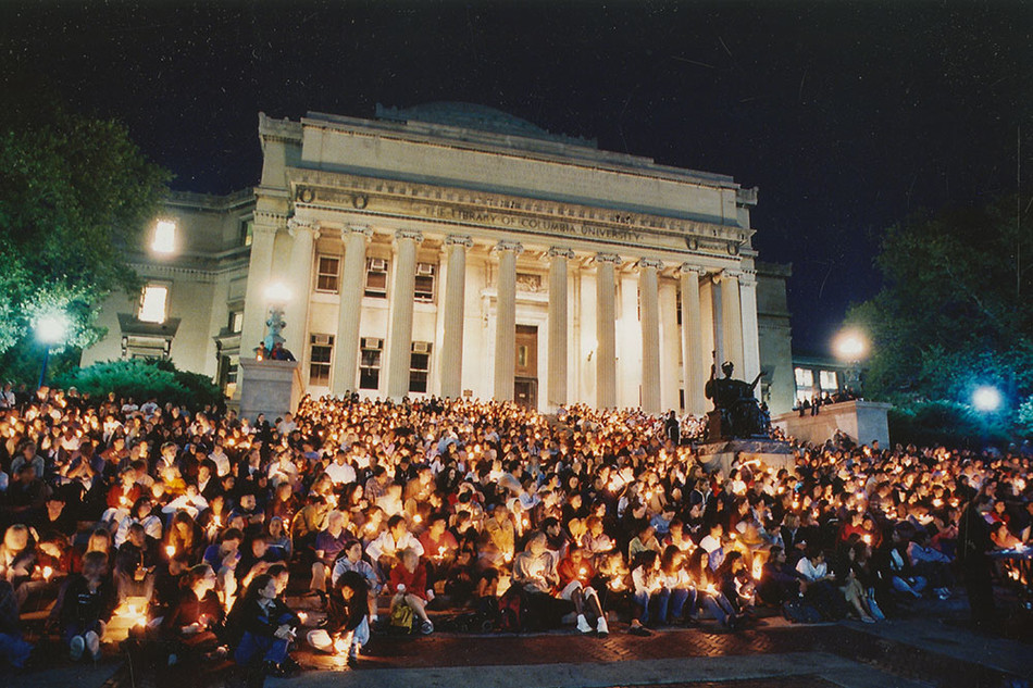 A campus vigil on Columbia University campus in honor of the first anniversary of 9/11 on September 11, 2002