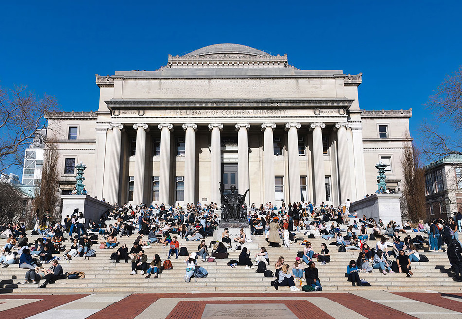 Students on Columbia University Low Library steps