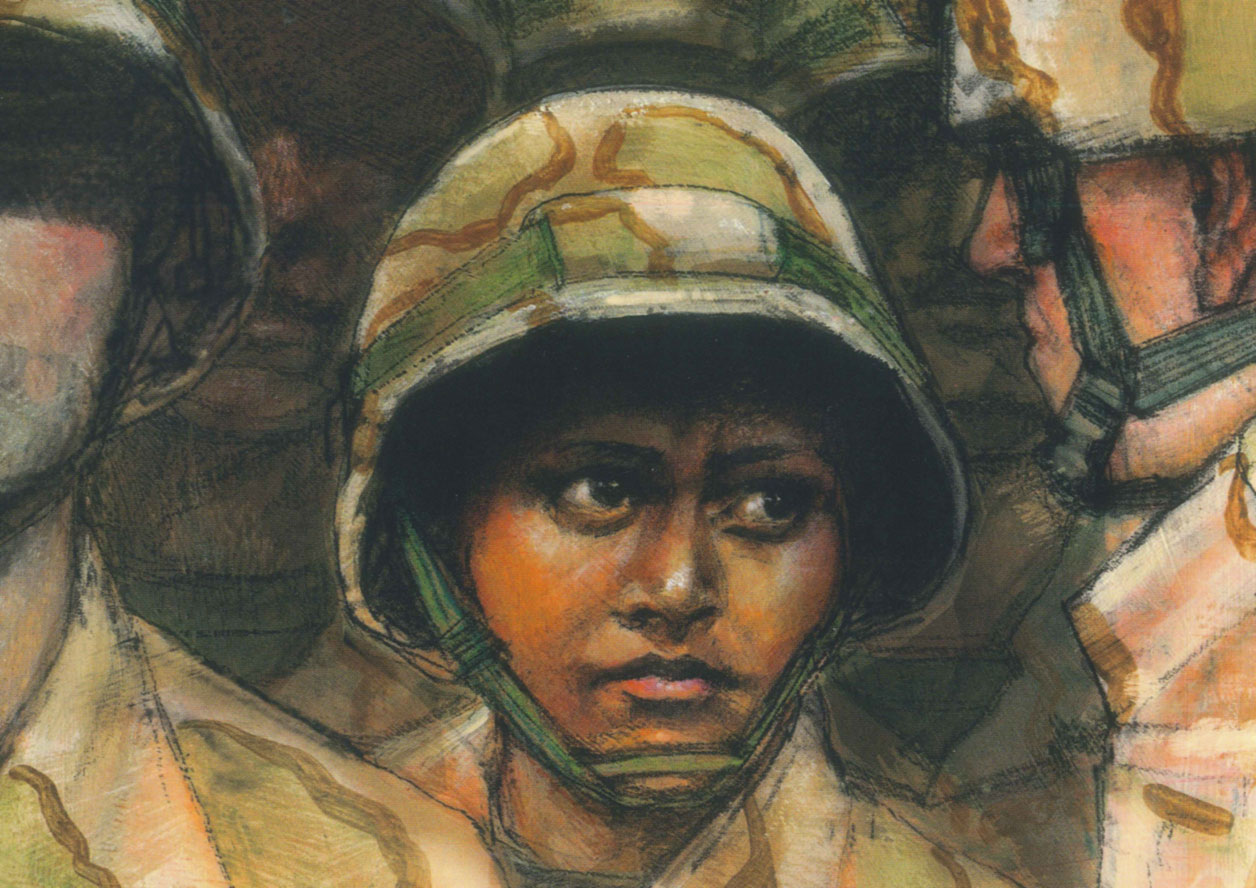 Illustration of woman Iraq War soldier by Janet Hamlin