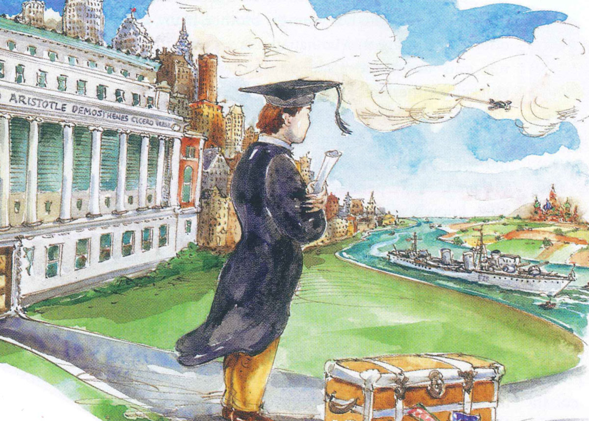 Illustration of Gene Sosin at Columbia by Mark Steele