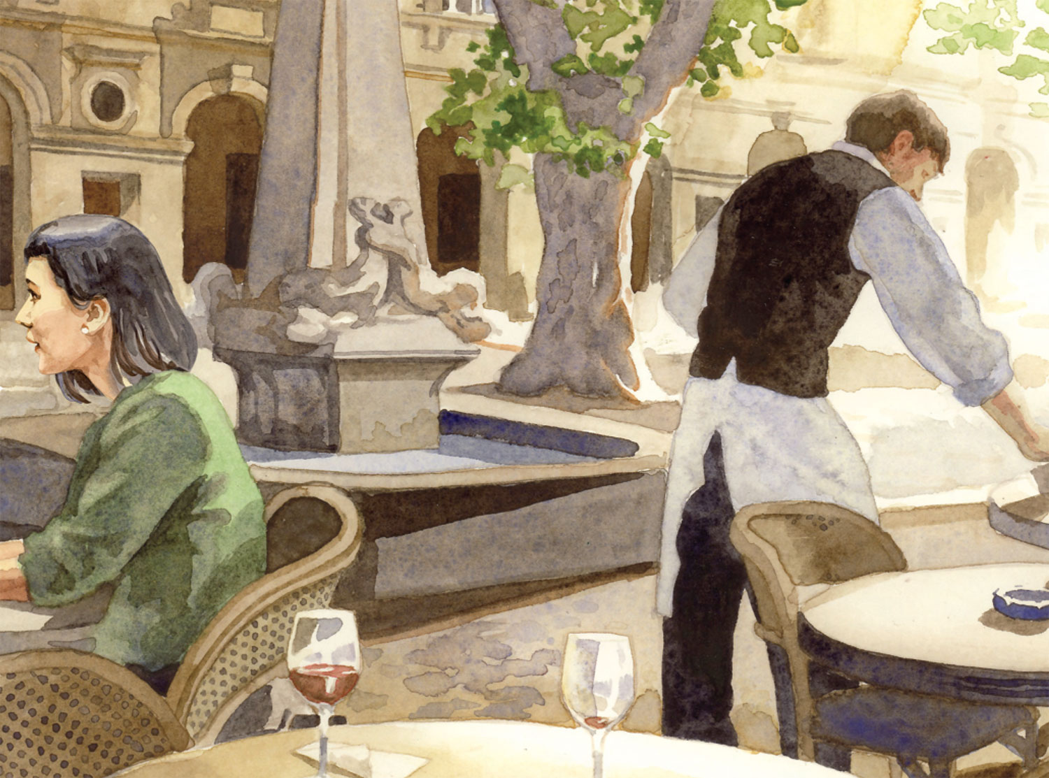 Painting of outdoor cafe by Joe McKendry 