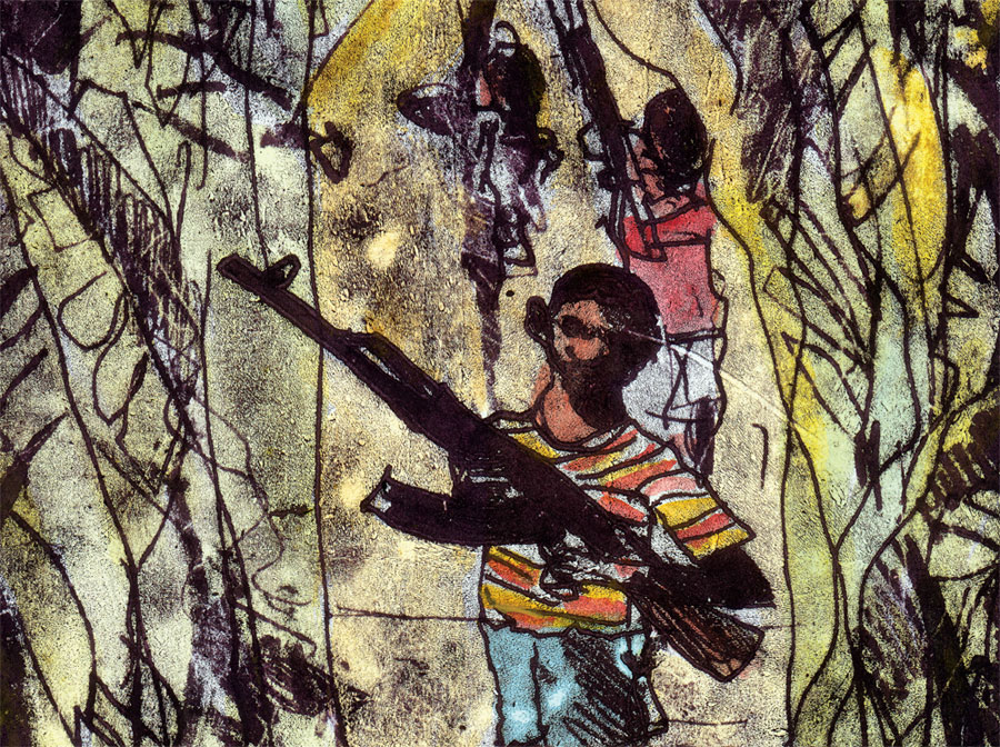 Illustration of African child soldiers by Robert Andrew Parker