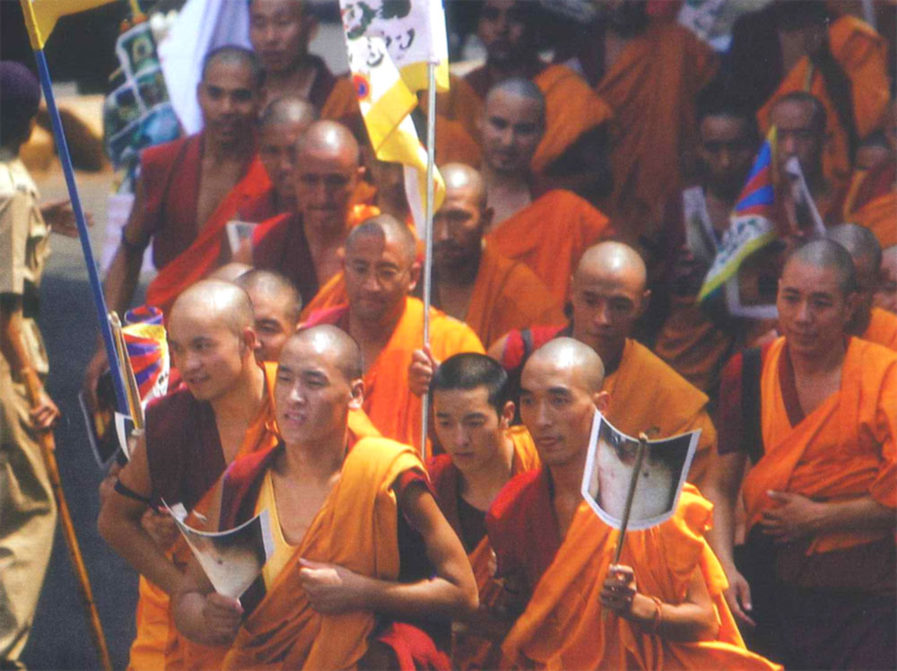 Buddhist monks marching in Mumbai, India 
