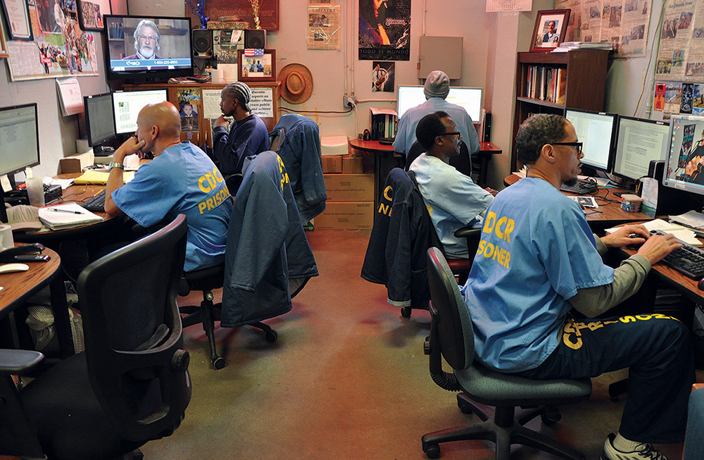 Reporters at the San Quentin news