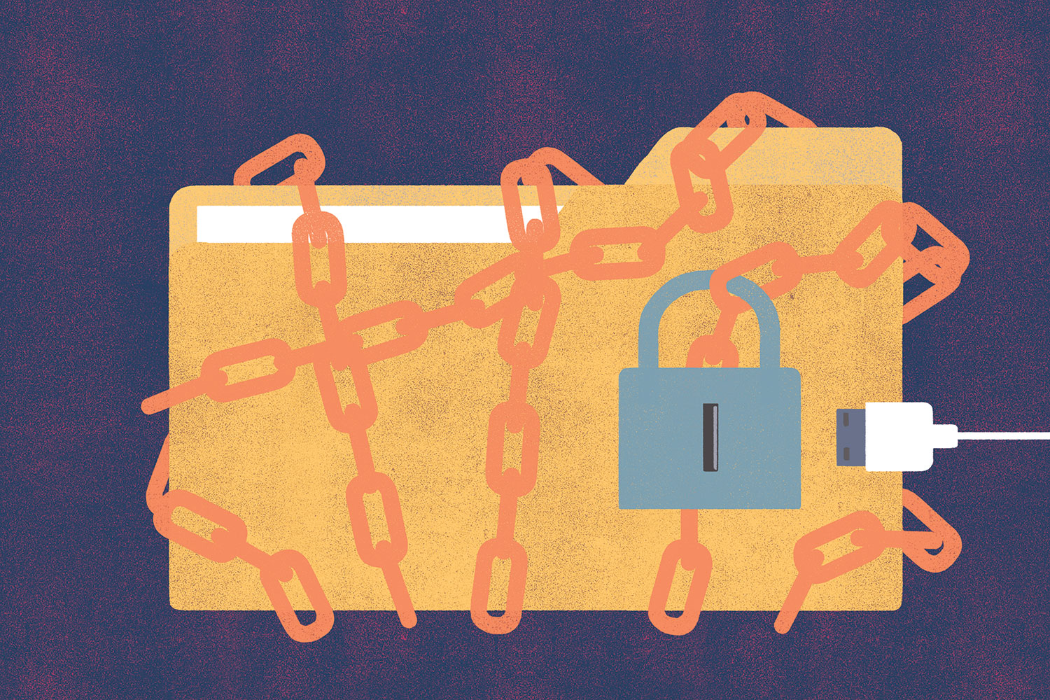 Illustration by Christopher Silas Neal of a file folder with a lock and chain