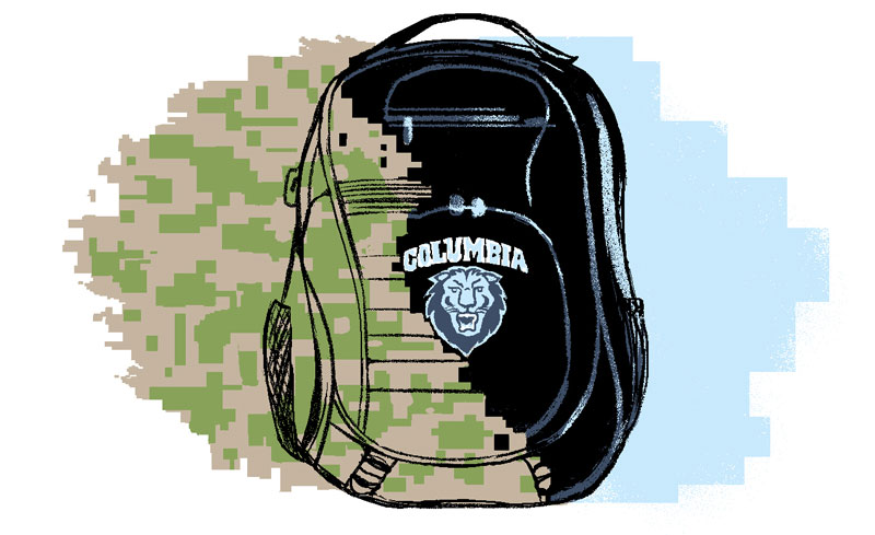 illustration of army backpack into school backpack