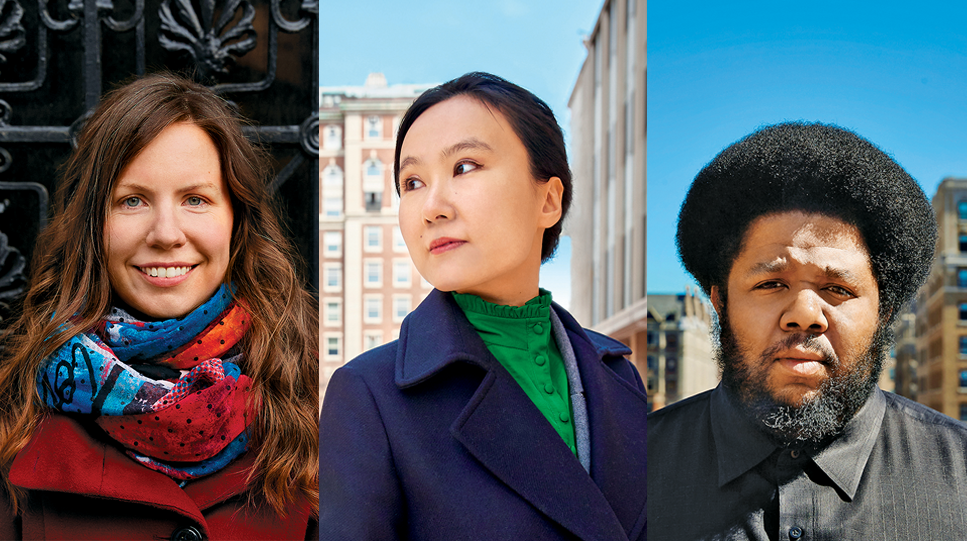 Photos of Kate Soper, Wang Lu, and Tyshawn Sorey