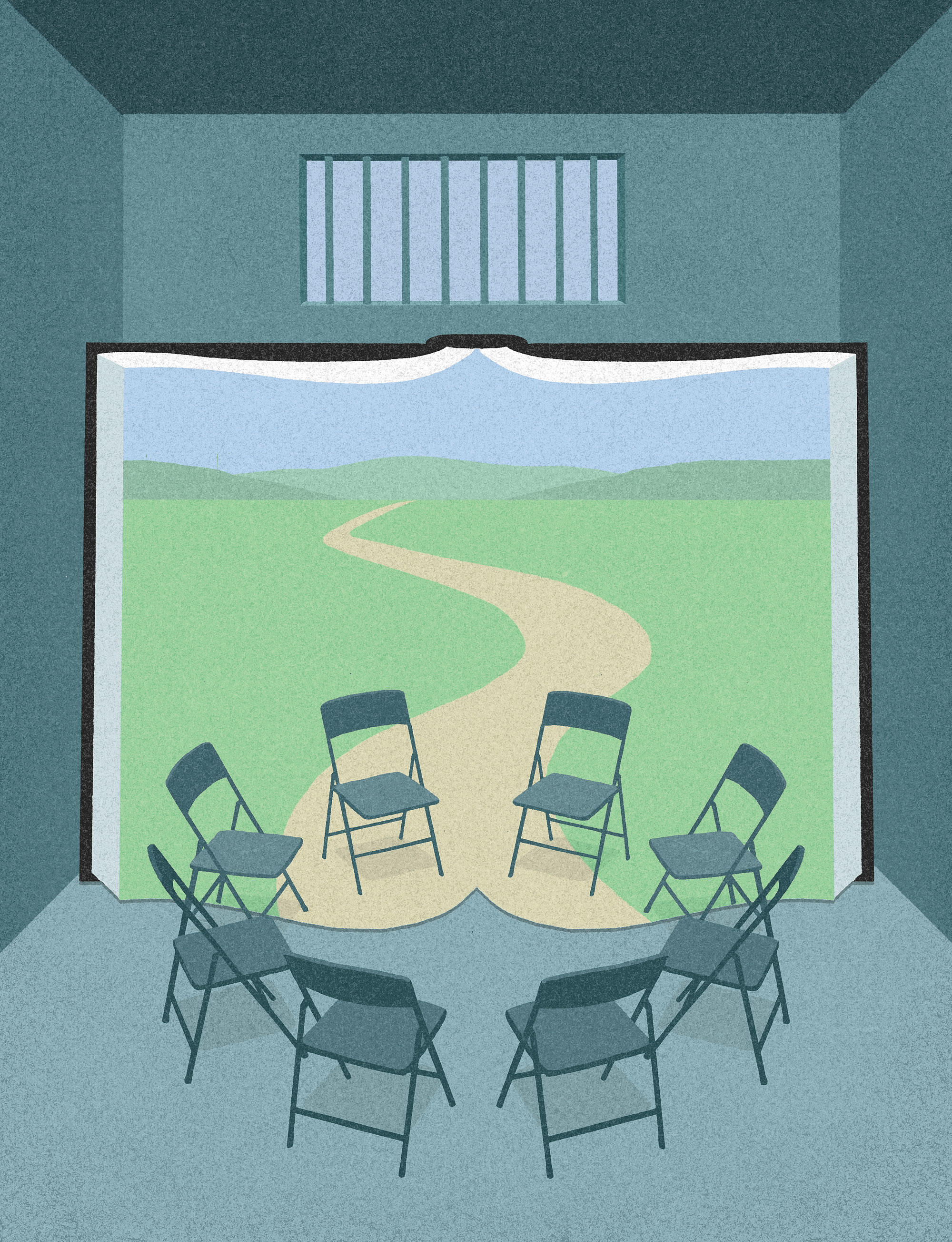 Illustration of prison classroom