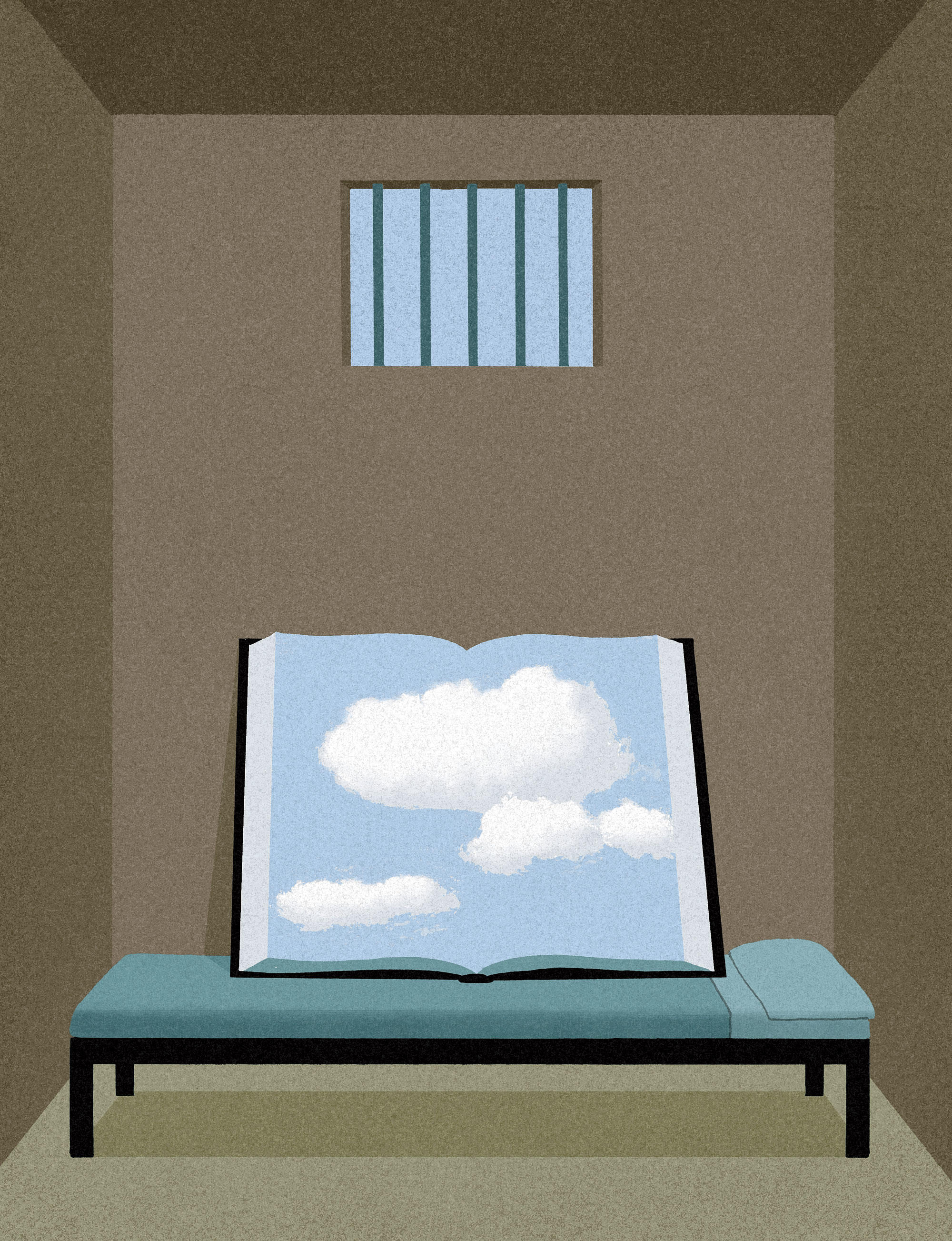 Illustration of book in prison cell