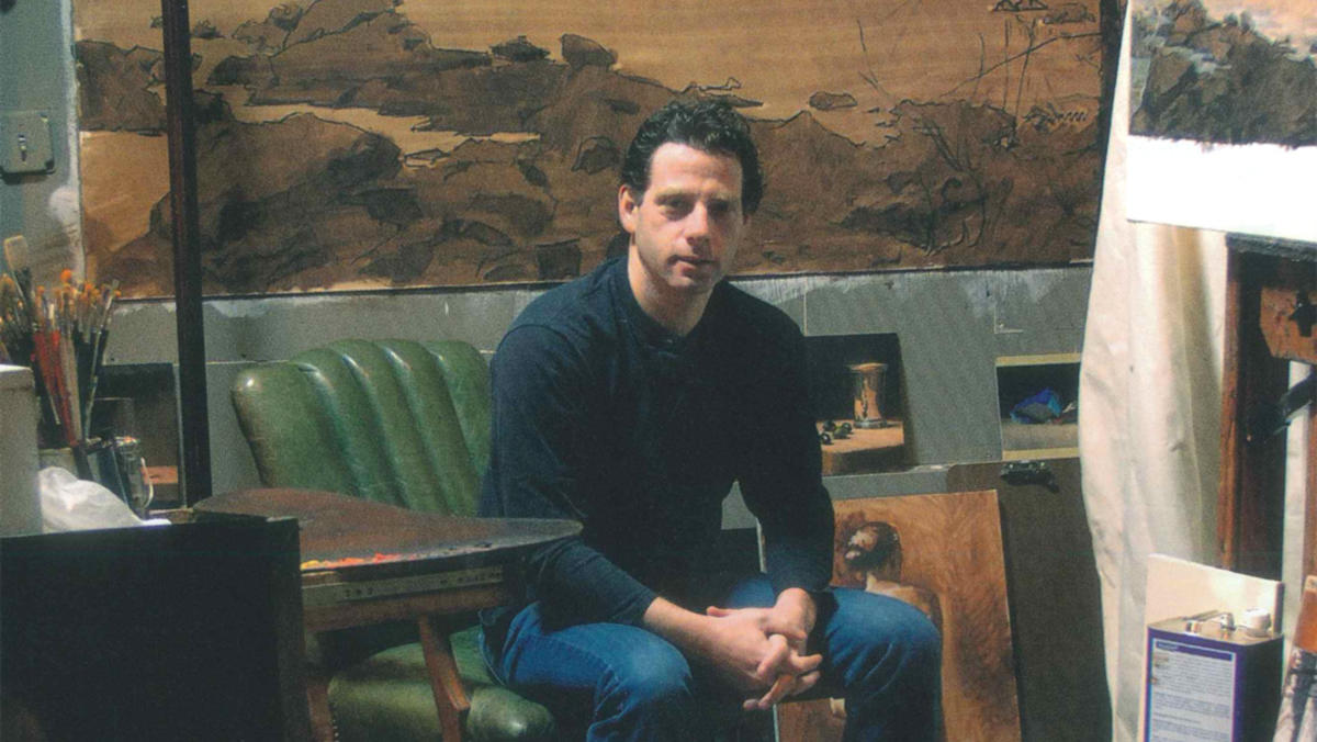 Painter Jacob Collins in studio, photographed by Sarah Shatz for Columbia Magazine