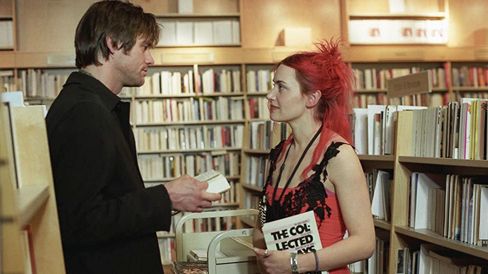Jim Carrey and Kate Winslet in the bookstore scene of Eternal Sunshine of the Spotless Mind