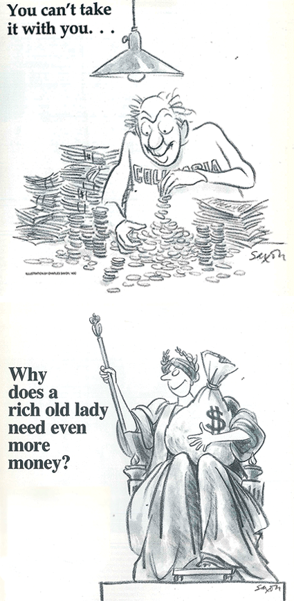 1987 ads in Columbia Magazine by Charles Saxon