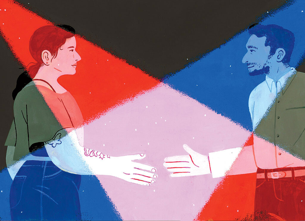 Illustration of people on opposite sides of the political spectrum