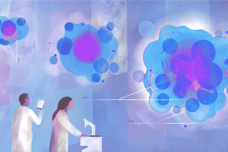 Illustration of cancer cells self-destructing