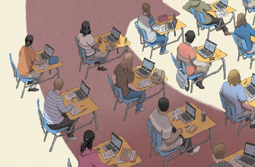 Illustration by Chris W. Kim depicting school gun violence