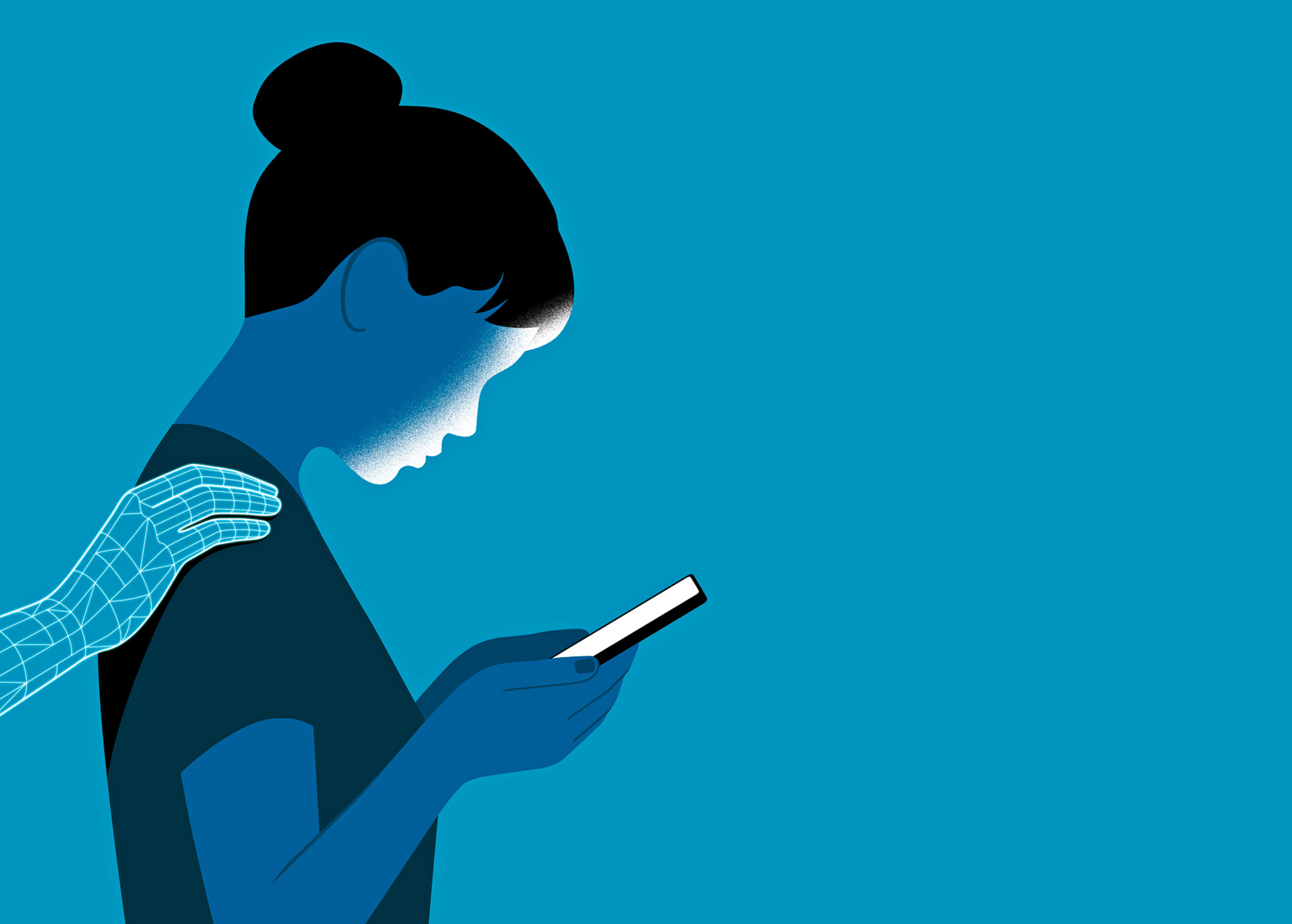 Illustration of a woman using Ai as a therapist