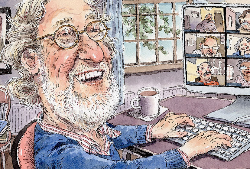 Illustration of Mark Kesselman leading an online seminar