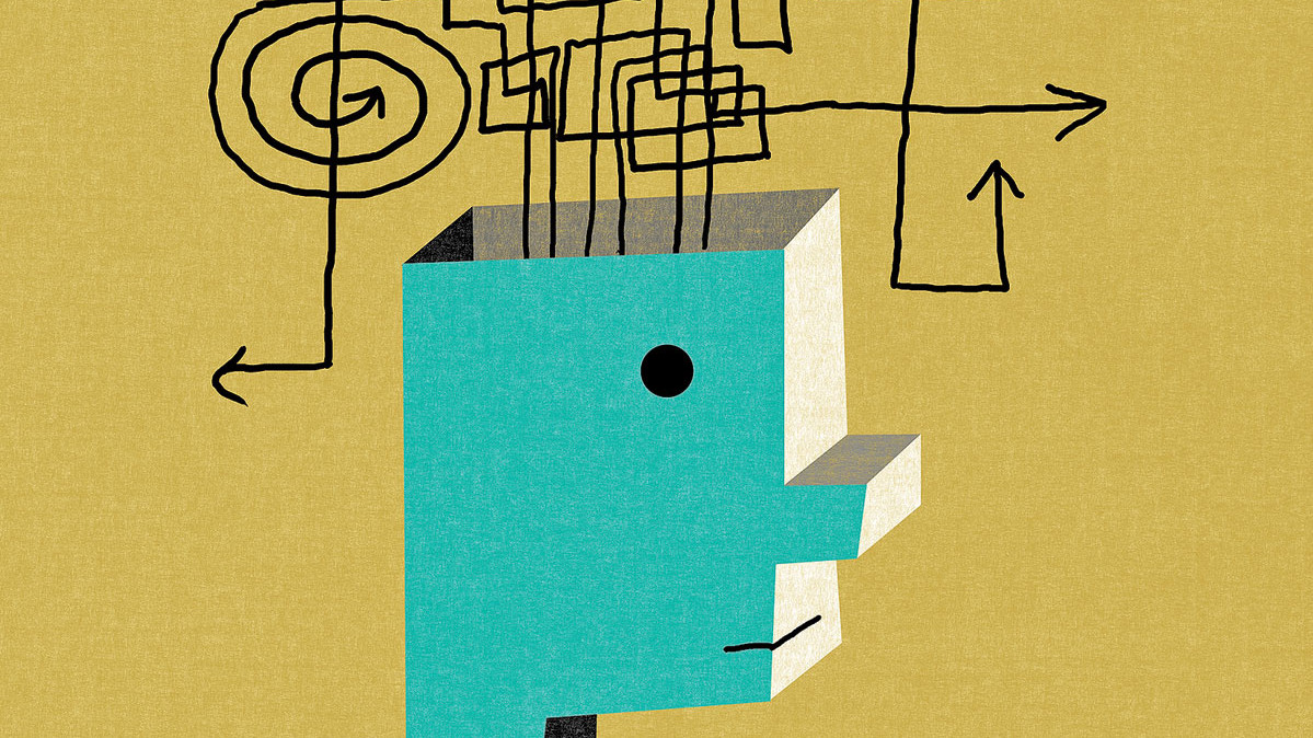 Illustration by James Yang of a robot with complex thoughts