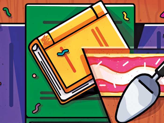 Illustration of books and birthday cake