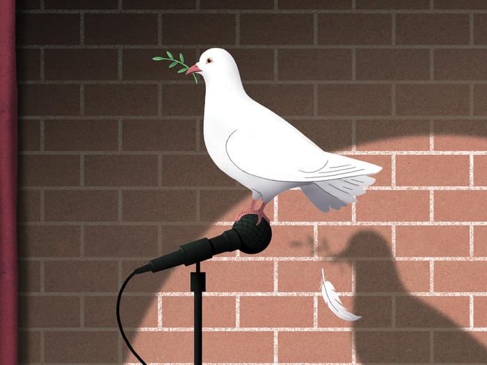 Dove on microphone