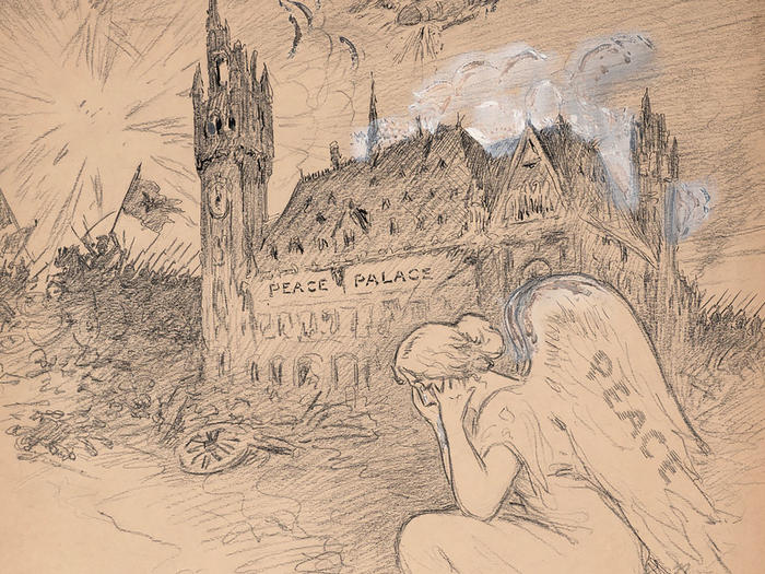 Drawing: "The Peace Palace in The Hague," by Milton Halladay