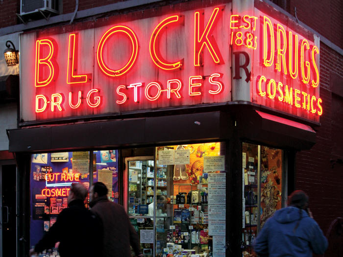 Photo of NYC drug store from "New York Neon" By Thomas E. Rinaldi