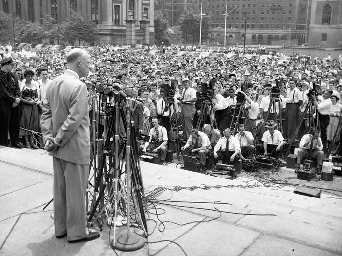 Dwight Eisenhower speaking at Columbia University in 1948