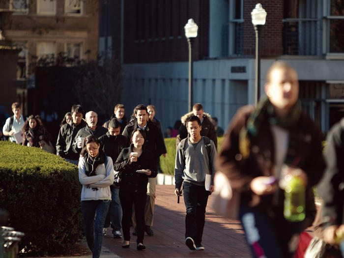 Students walking on Columbia campus