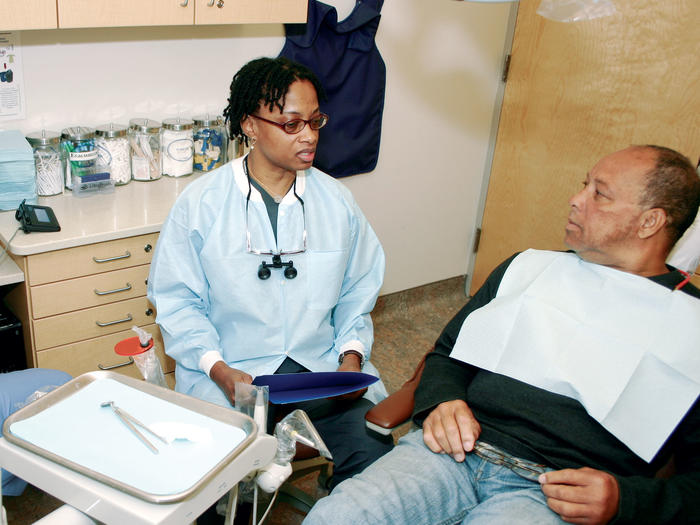 Dentist and patient at Columbia Dental School