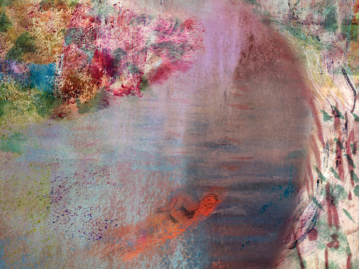 Abstract painting of woman swimming by Vivienne Flesher