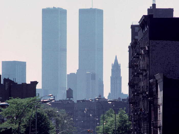 View of the Twin Towers from Brooklyn in 1977