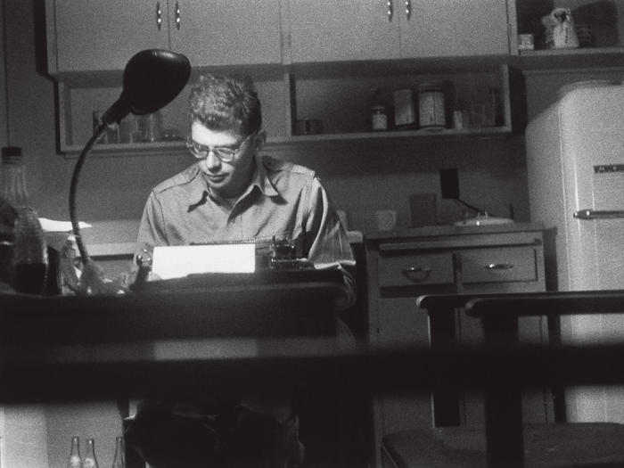Photo of Allen Ginsberg at typewriter
