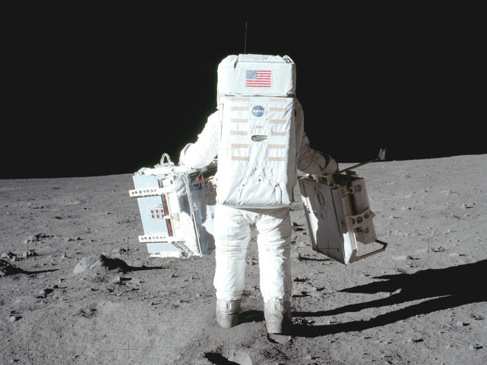 Buzz Aldrin on the moon in 1969