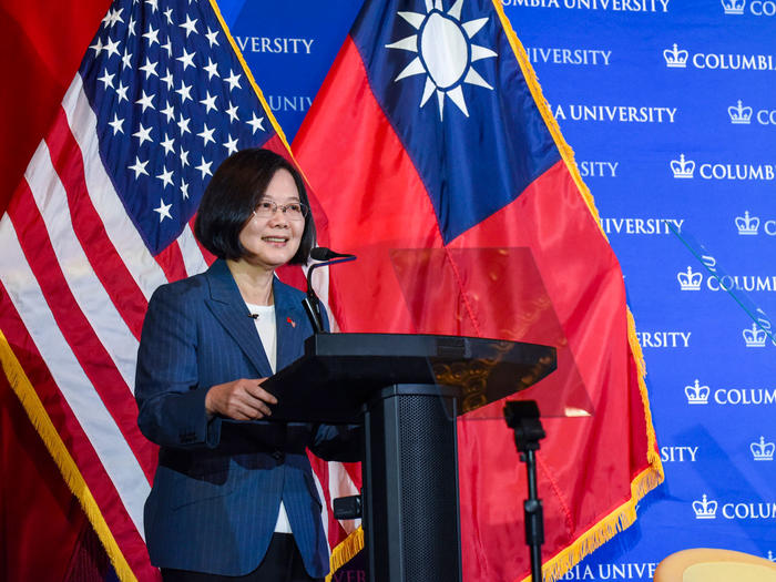 Taiwanese President Tsai Ing-wen speaking at Columbia University in July, 2019