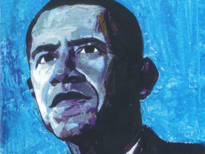 Illustrated portrait of Barack Obama by Andrea Ventura (2008)