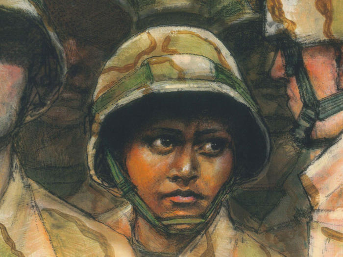 Illustration of woman Iraq War soldier by Janet Hamlin