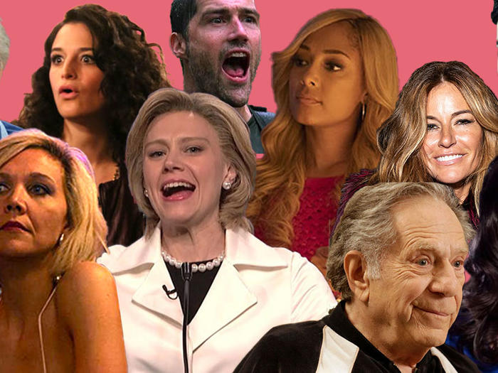 Collage of celebrities who graduated from Columbia: Jacques Pépin, Maggie Gyllenhaal, Jenny Slate, Kate McKinnon, Matthew Fox, Amanda Seales, George Segal, Kelly Killoren Bensimon, Jesse Bradford, Judy Joo 