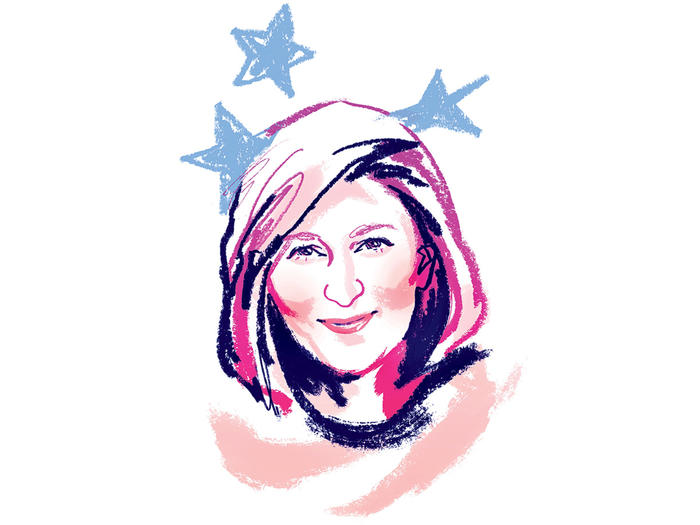 Illustration by Jonny Ruzzo of Erin Geiger Smith, author of Thank You For Voting, for Columbia Magazine fall 2020 issue