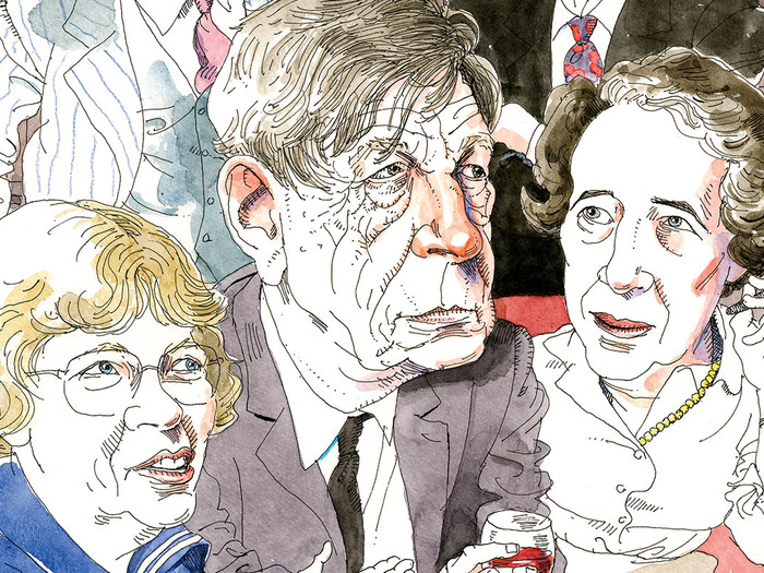 Illustration by Joe Ciardiello of Margaret Mead, W.H. Auden, and Hannah Arendt by Joe Ciardiello for Columbia Magazine, winter 2020-21