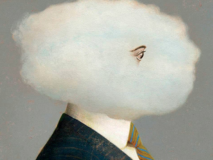 Gérard Dubois illustration of a person with a cloud as a head